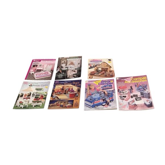 7 Fashion Doll Plastic Canvas‎ Dollhouse Furniture Pattern Books Leaflet
